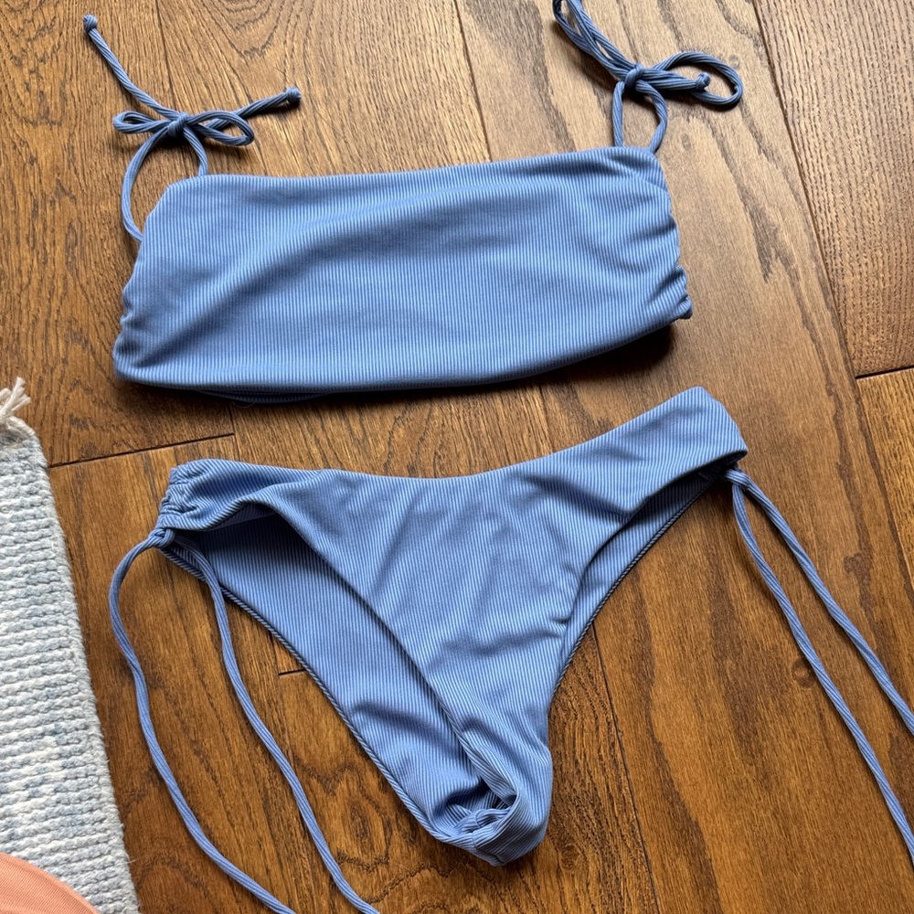 Blue Ribbed Bikini Set